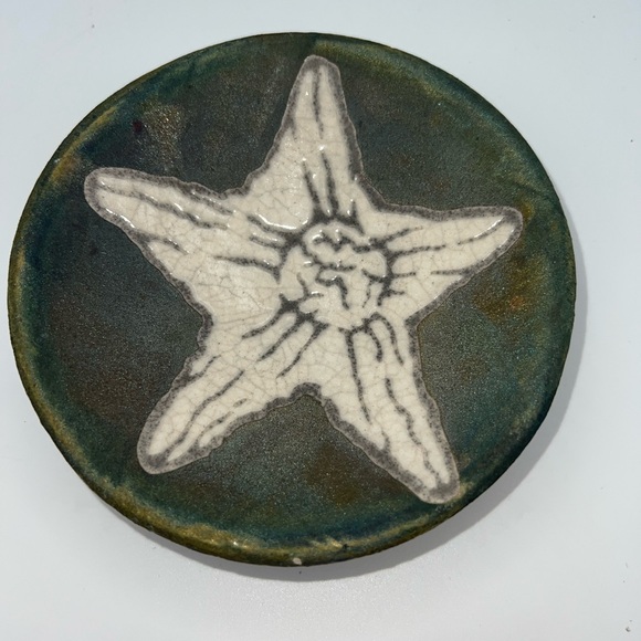 Jeremy Diller Raku Pottery Starfish Trinket Dish Plate Signed Handmade - Picture 1 of 8